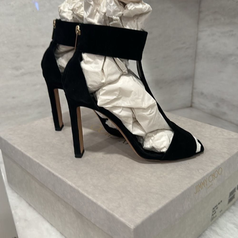 Jimmy Choo Bethel 100 black ankle strap open toe suedestrappy heels 38 - Picture 3 of 16